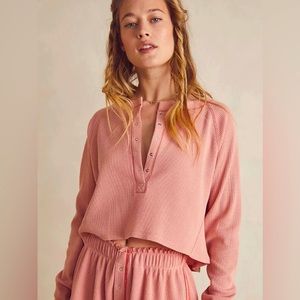 Free People • NWT Early Night Cropped Pullover Thermal Blushed Bronze Pink Sz L